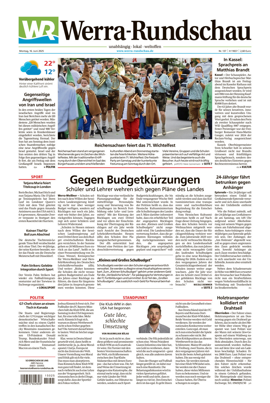 Werra Rundschau vom Montag, 16.06.2025